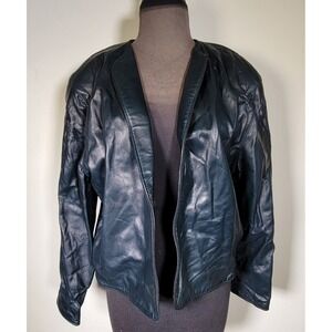 Vintage Saks Fifth Avenue The Works Black Leather Coat 14 Jacket Light Open USA